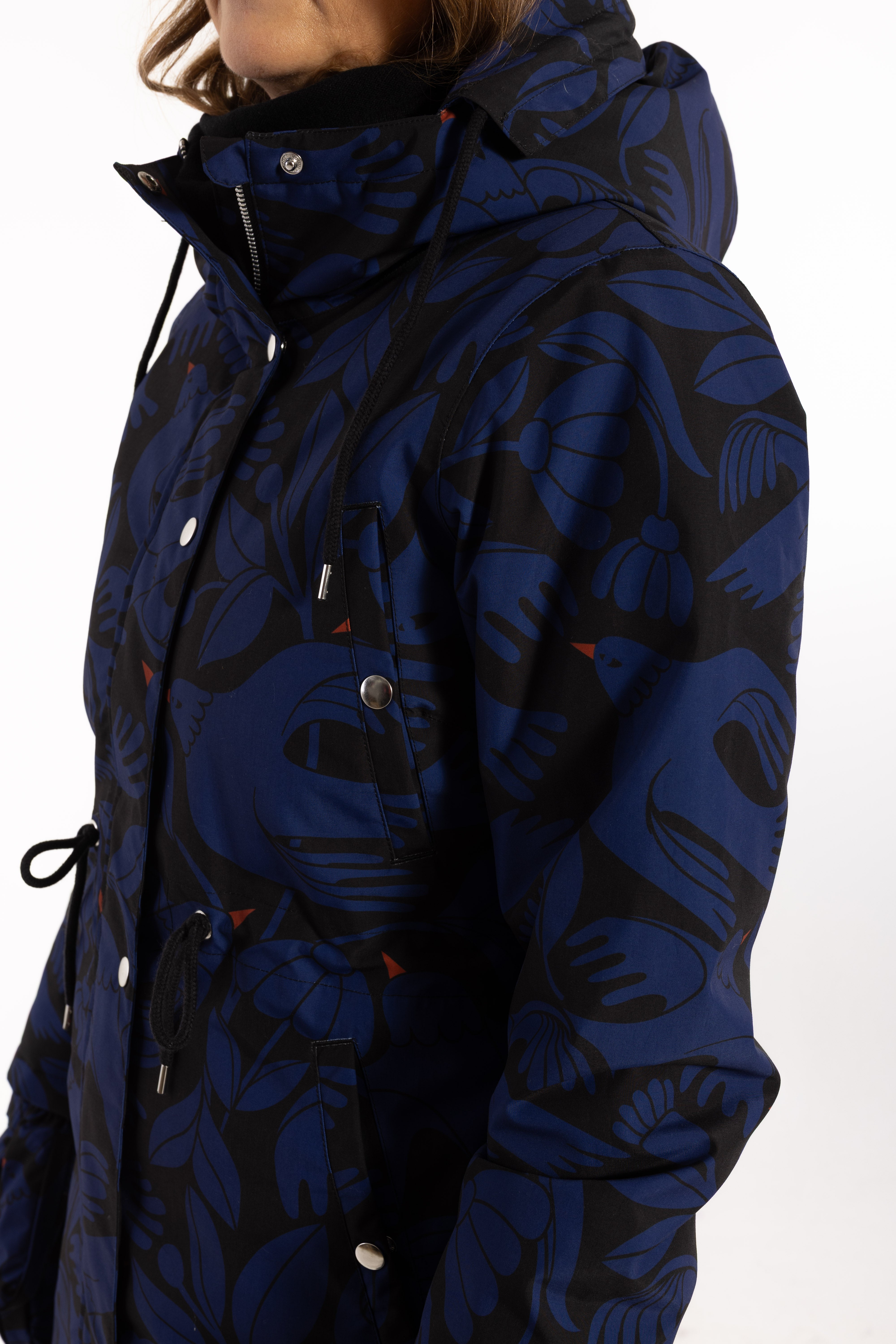 Danefae Winter Regenparka Dames Danenora Black/ Deep Blue Birdieup detail