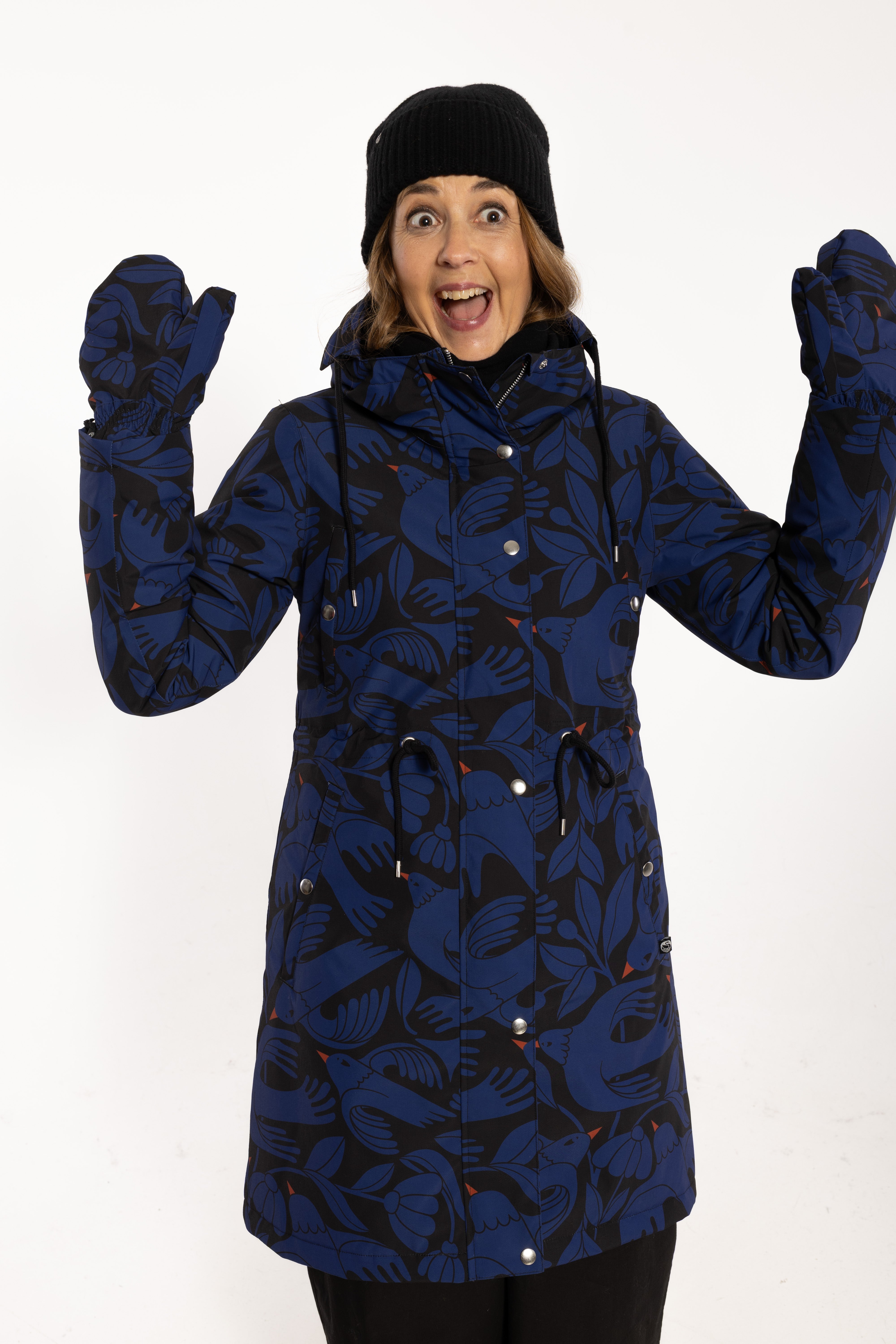 Danefae Winter Regenparka Dames Danenora Black/ Deep Blue Birdieup model