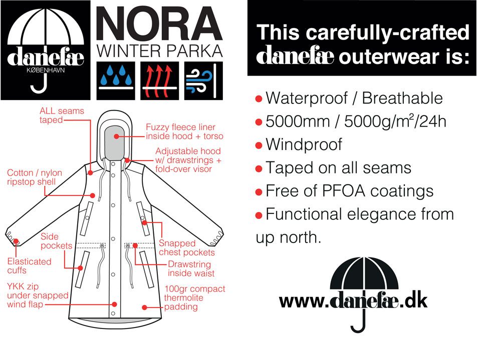 Danefae Winter Regenparka Dames Danenora details