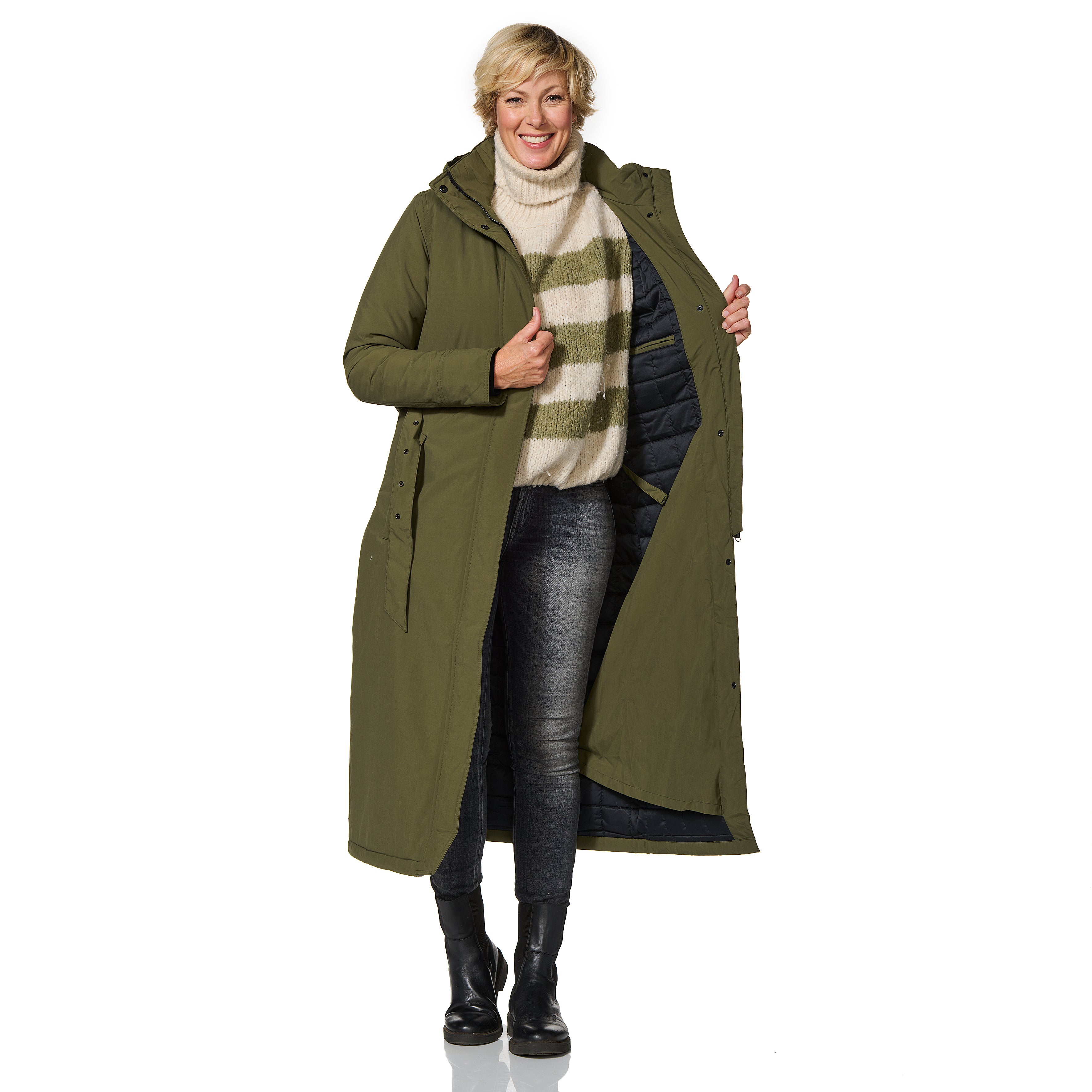 Happy Rainy Days Extra langer Regenmantel gesteppt Toronto Olive