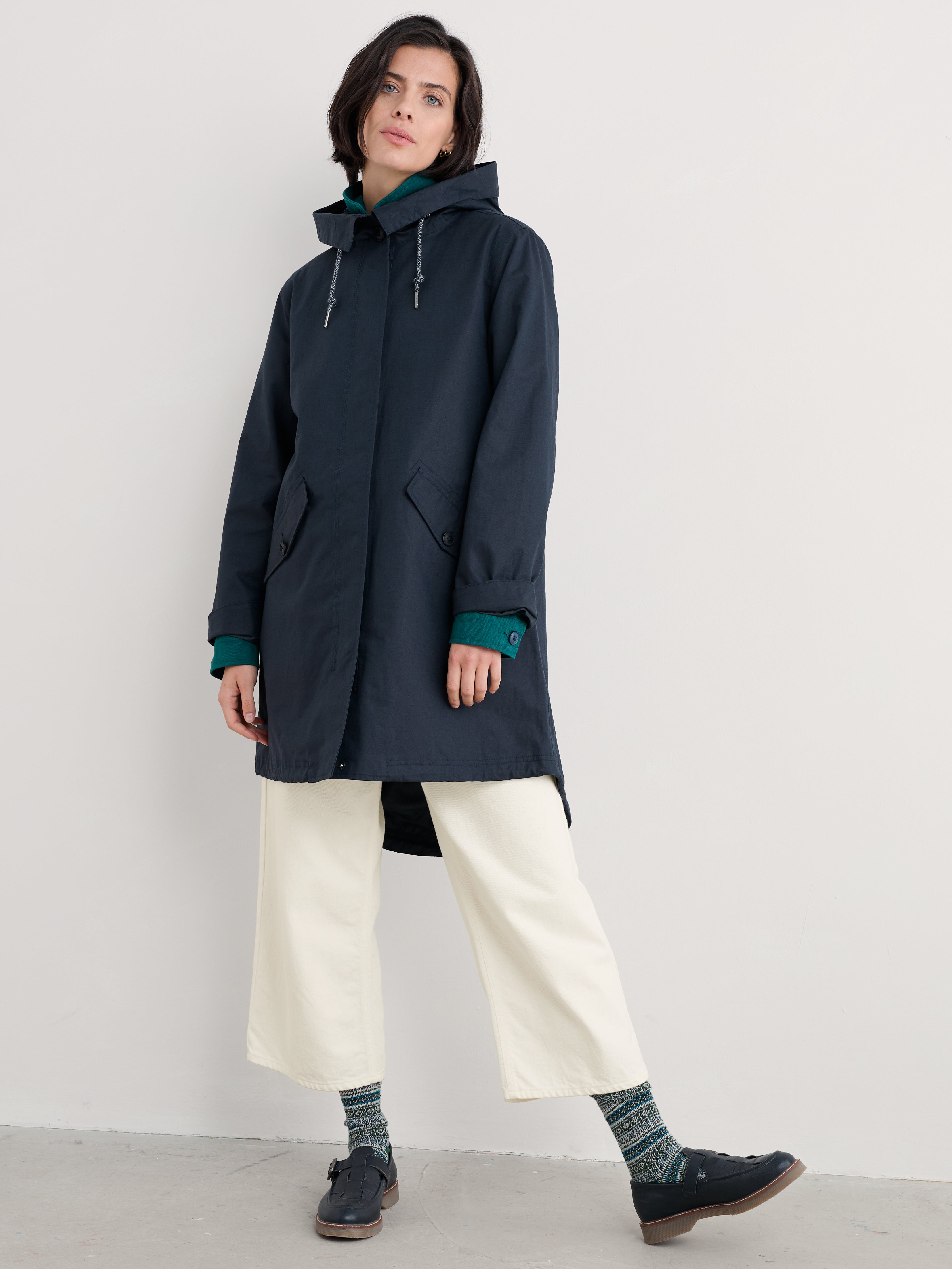 Seasalt Regenjas Dames Seafaring Coat Inkwell dicht