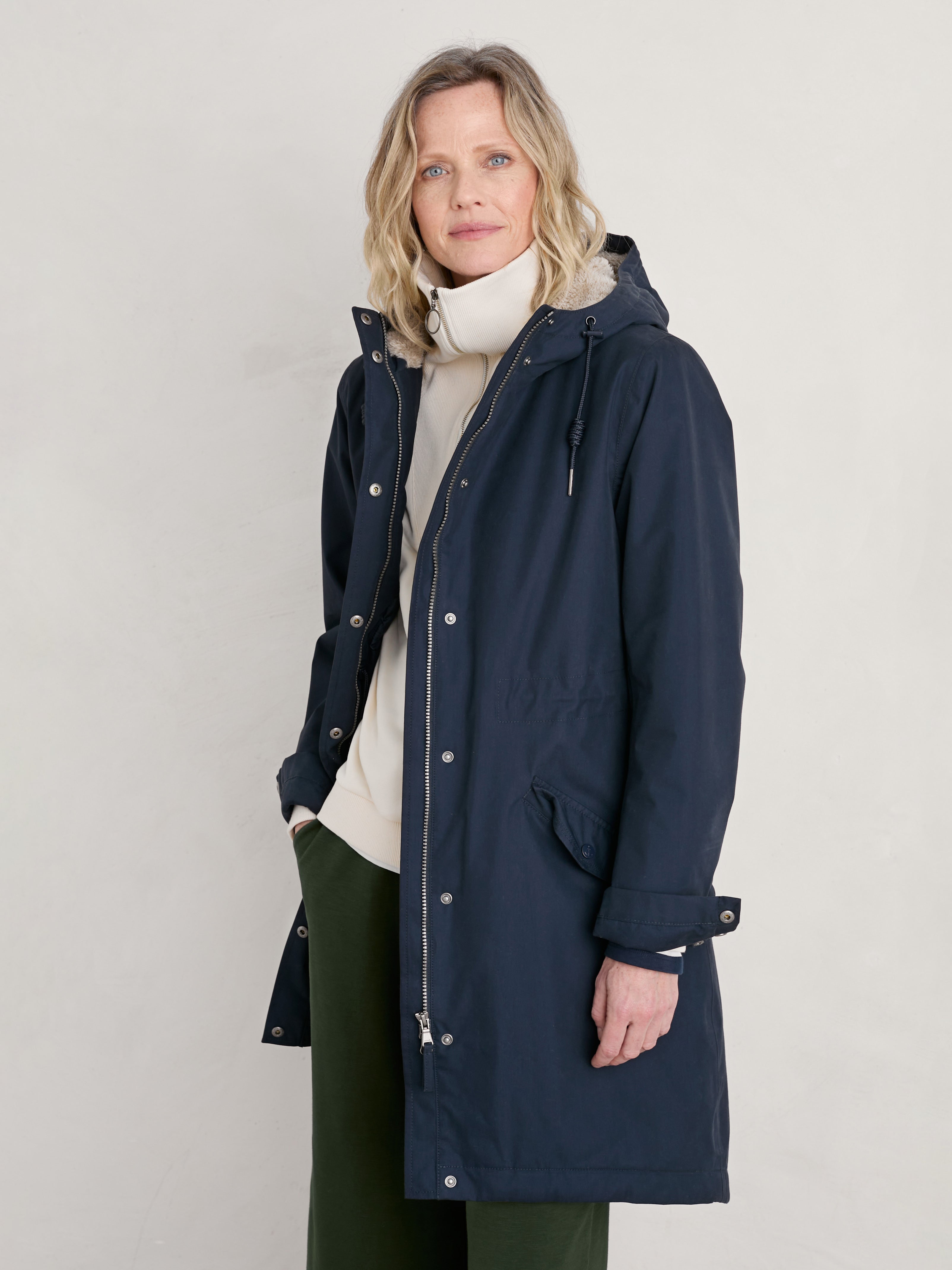 Seasalt Winter Parka Dames Plant Hunter Midnight Blauw voorzijde