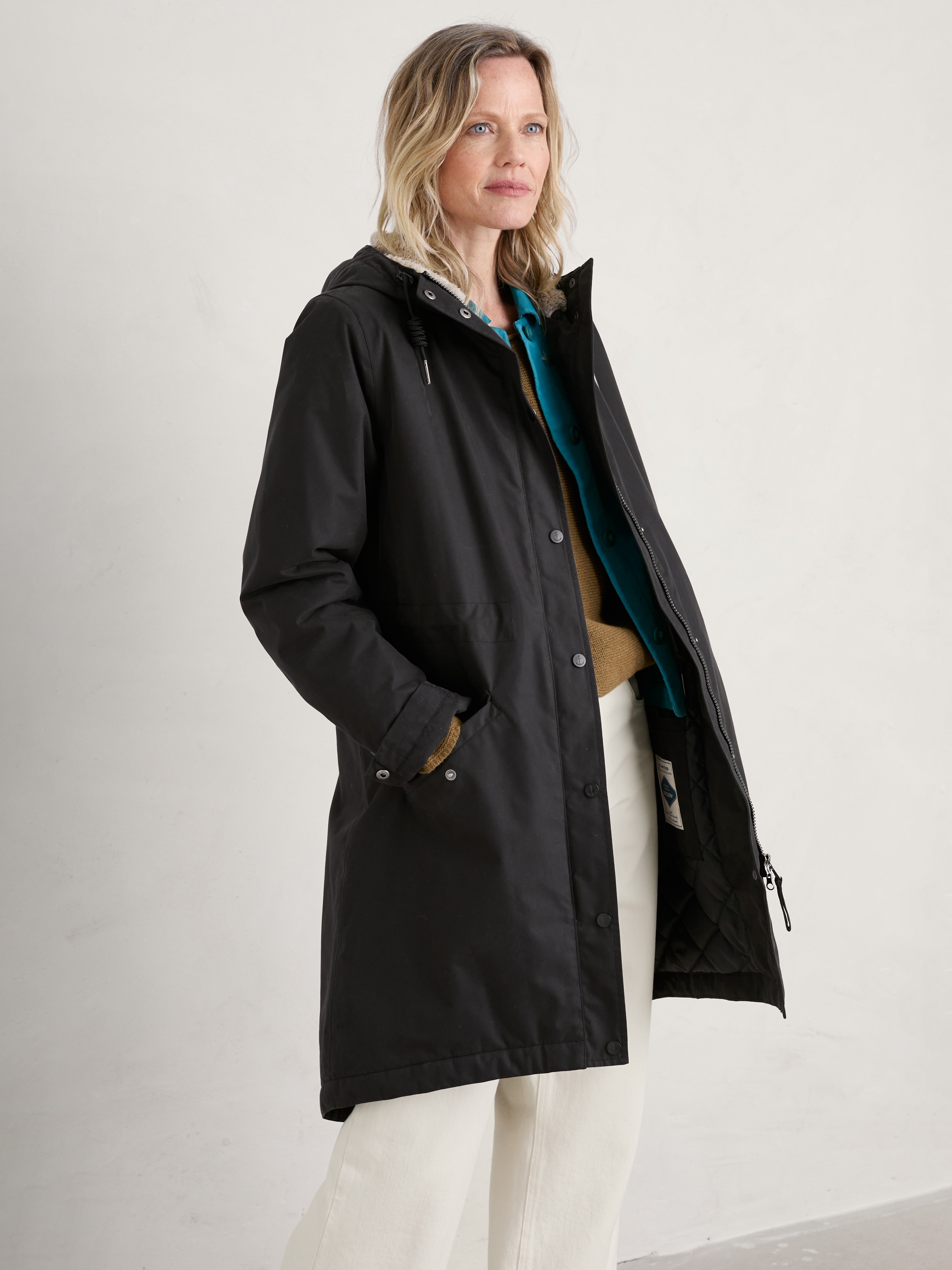 Seasalt Winter Parka Dames Plant Hunter Onyx open