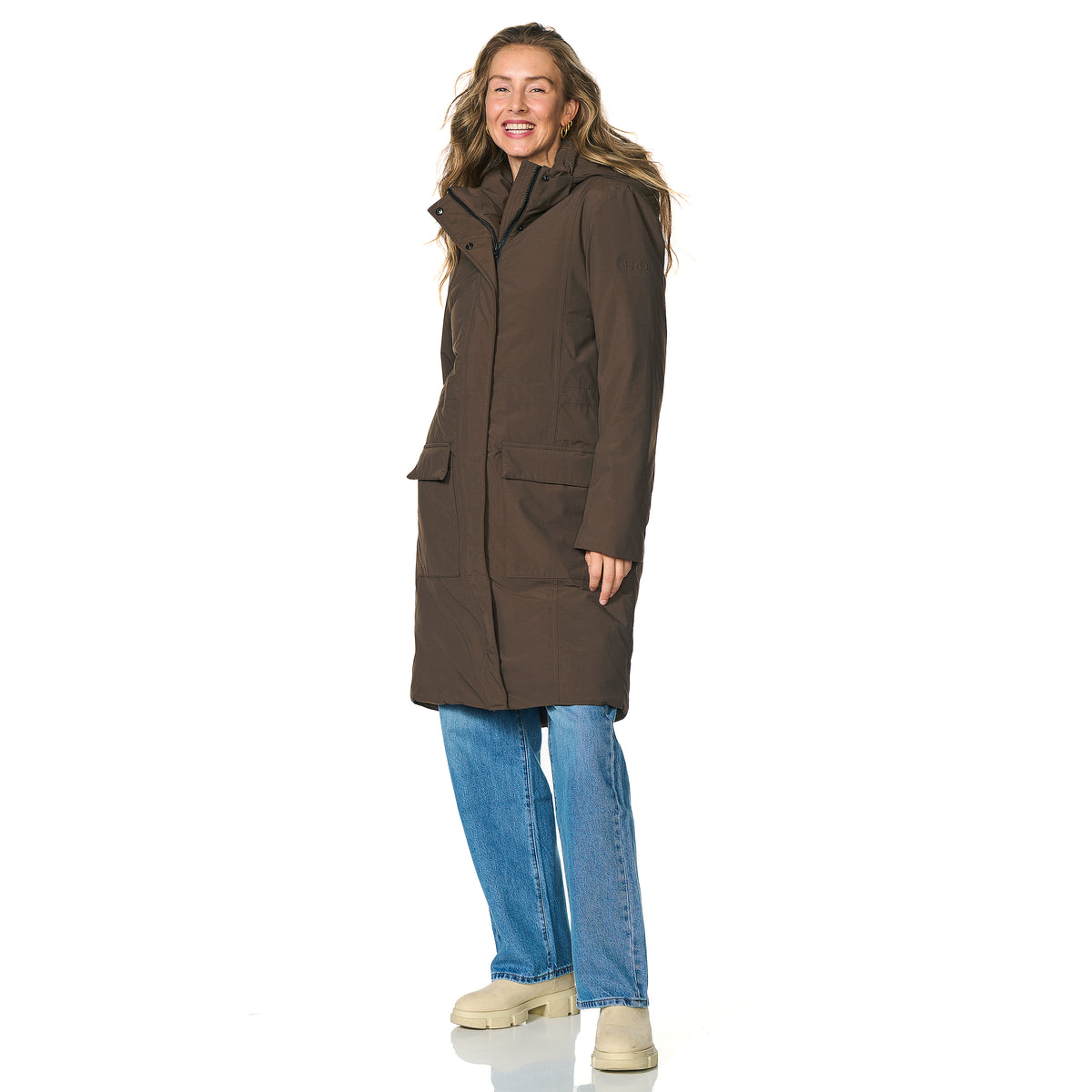 Happy Rainy Days Aspen winterregenjas donkerbruin – zijaanzicht