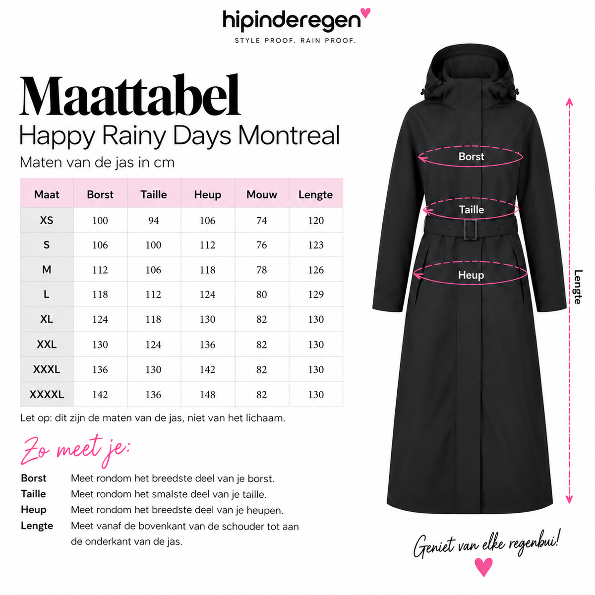 Happy Rainy Days Montreal maattabel