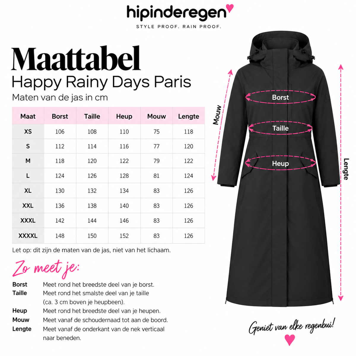 Happy Rainy Days Paris maattabel