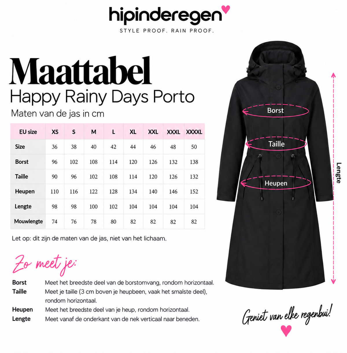 Happy Rainy Days Porto maattabel