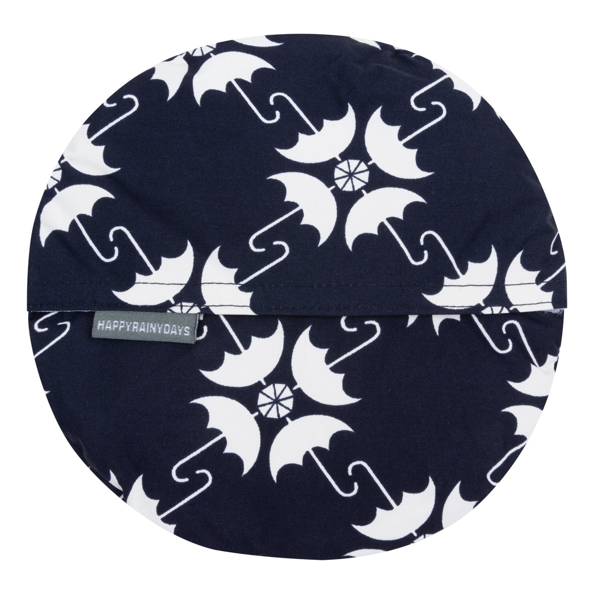 Happy Rainy Days opvouwbaar regenhoedje Paraplu blauw wit – opgevouwen