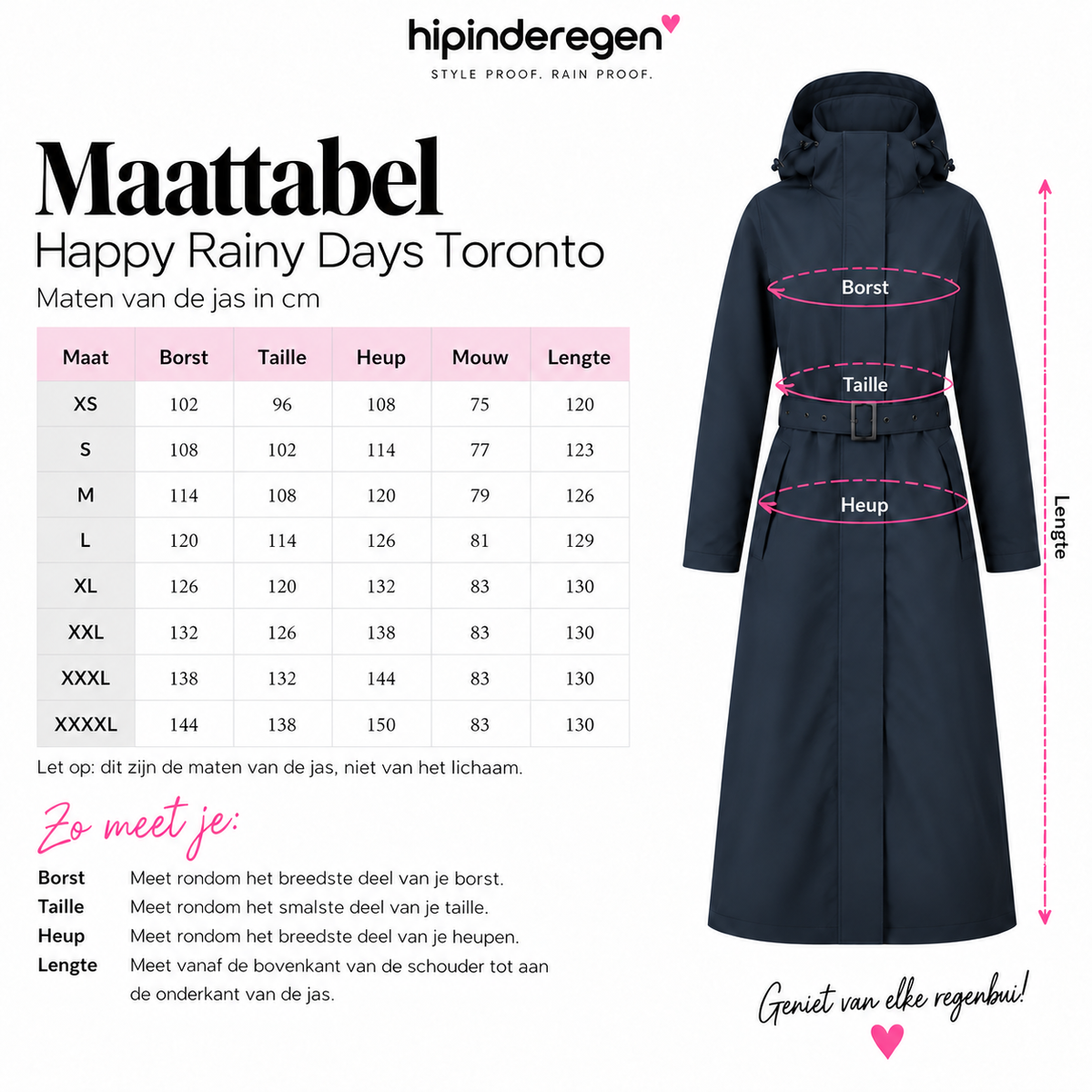 Happy Rainy Days Toronto maattabel