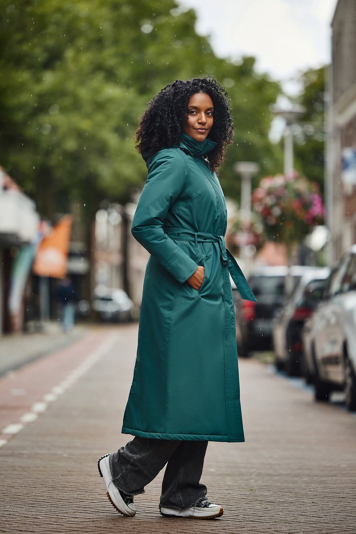 Happy Rainy Days Toronto Teal extra lange winterjas voor dames