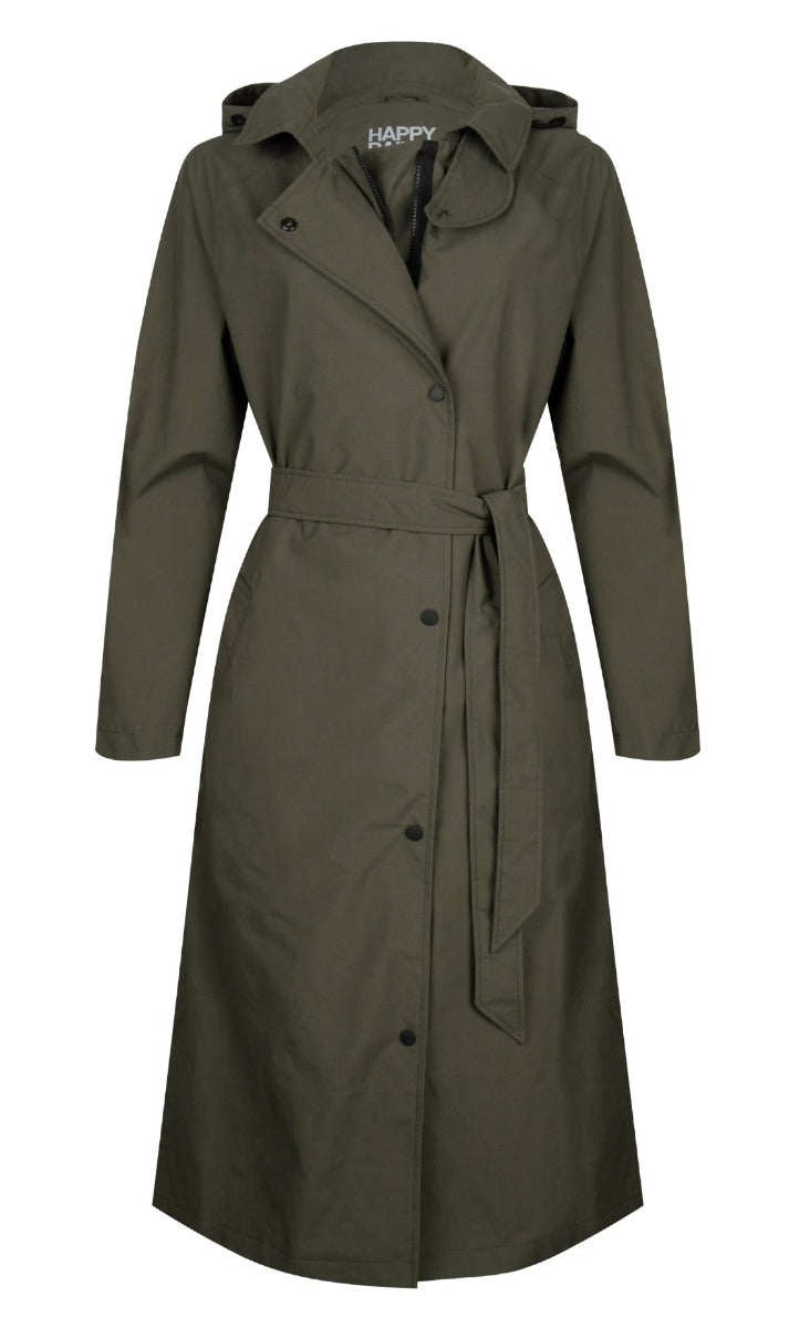 HappyRainyDays-Lange-regenjas-Dames-Michigan-groen-modelcapuchon