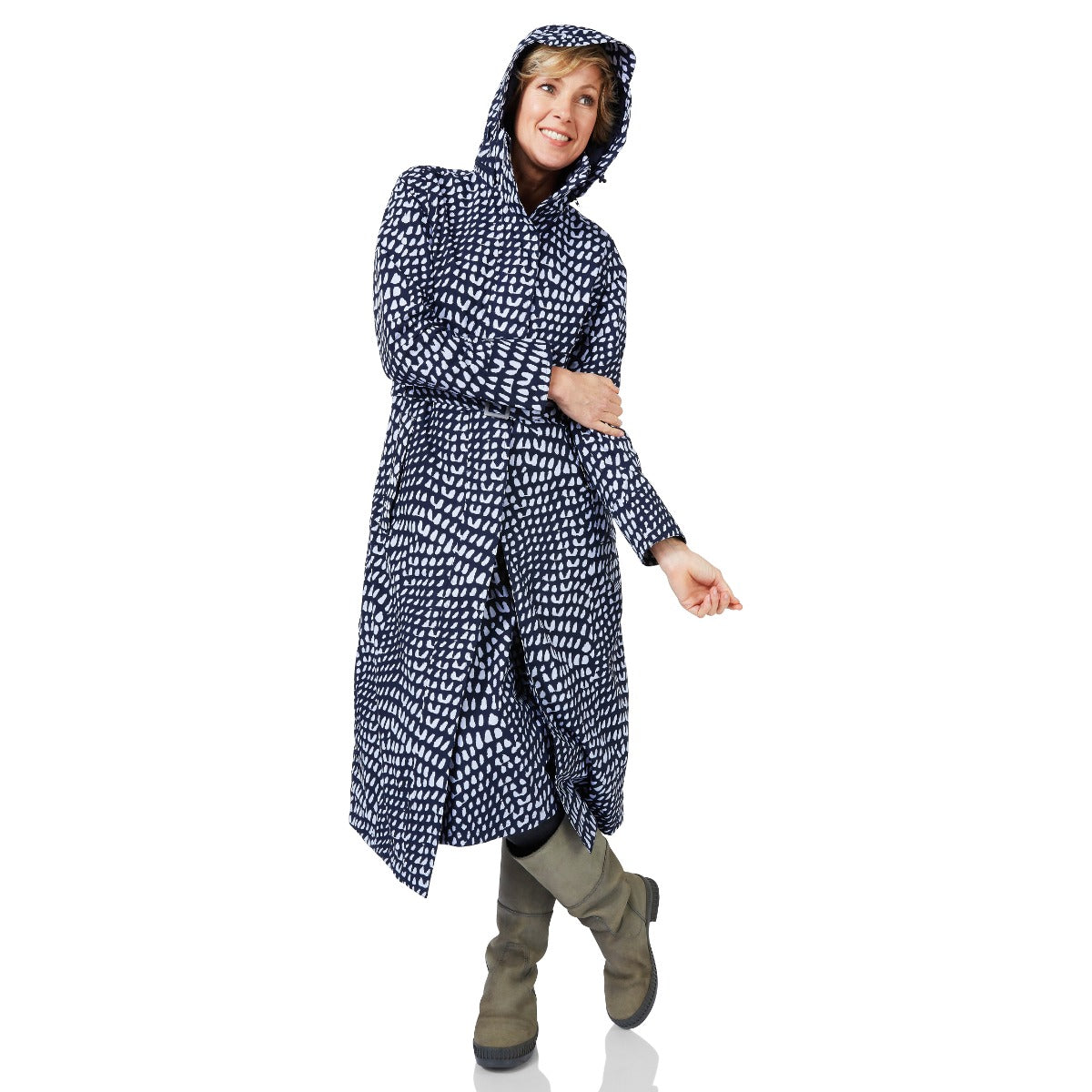 Happy Rainy Days Extra Lange Regenjas Montreal Blauw/witte stip