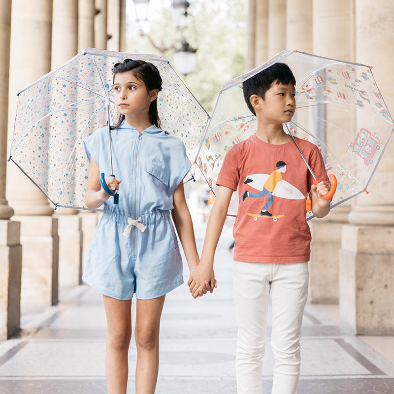 Kinderregenschirm blaue Sterne Transparent