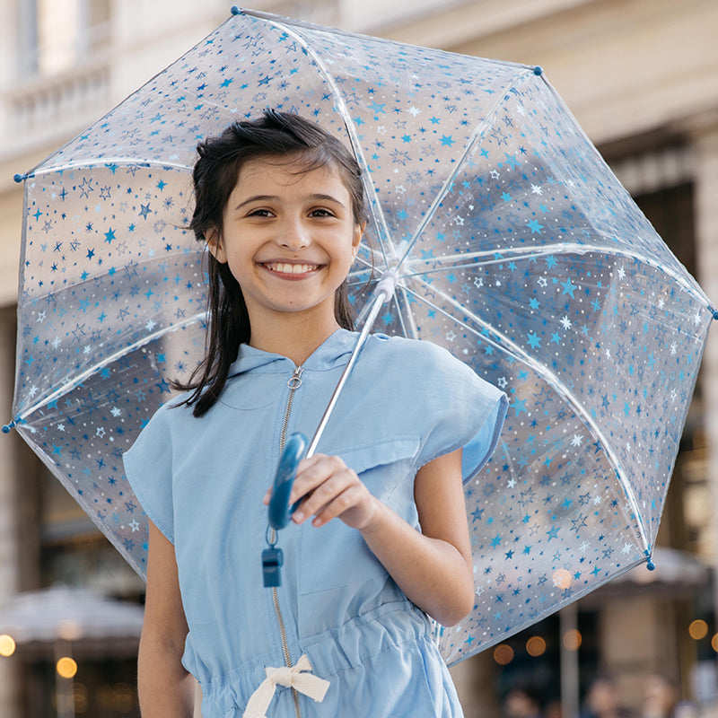 Kinderregenschirm blaue Sterne Transparent