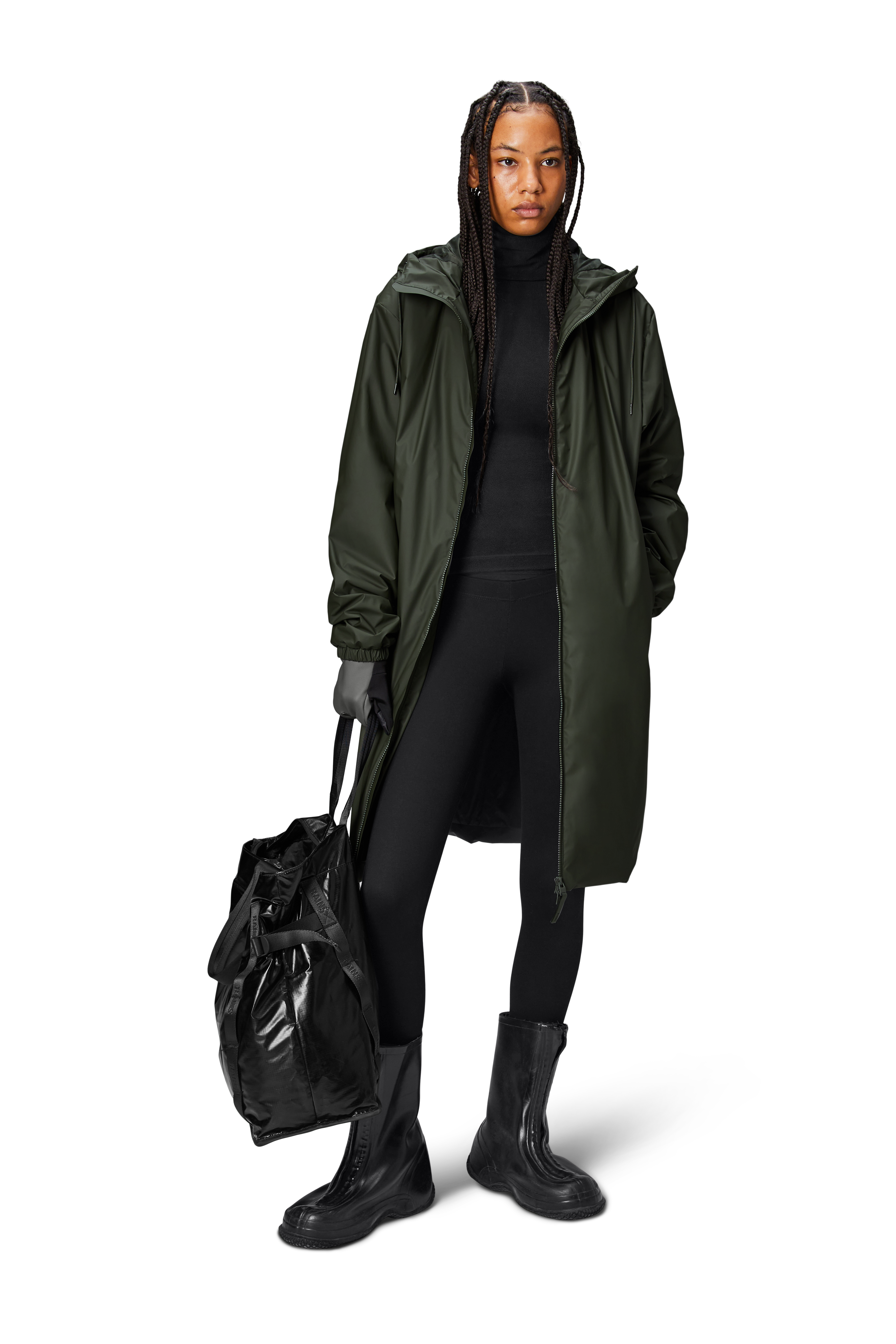 RAINS Lohja LONGER isolierte Curve Jacke W3T2 Grün Herbst/Winter