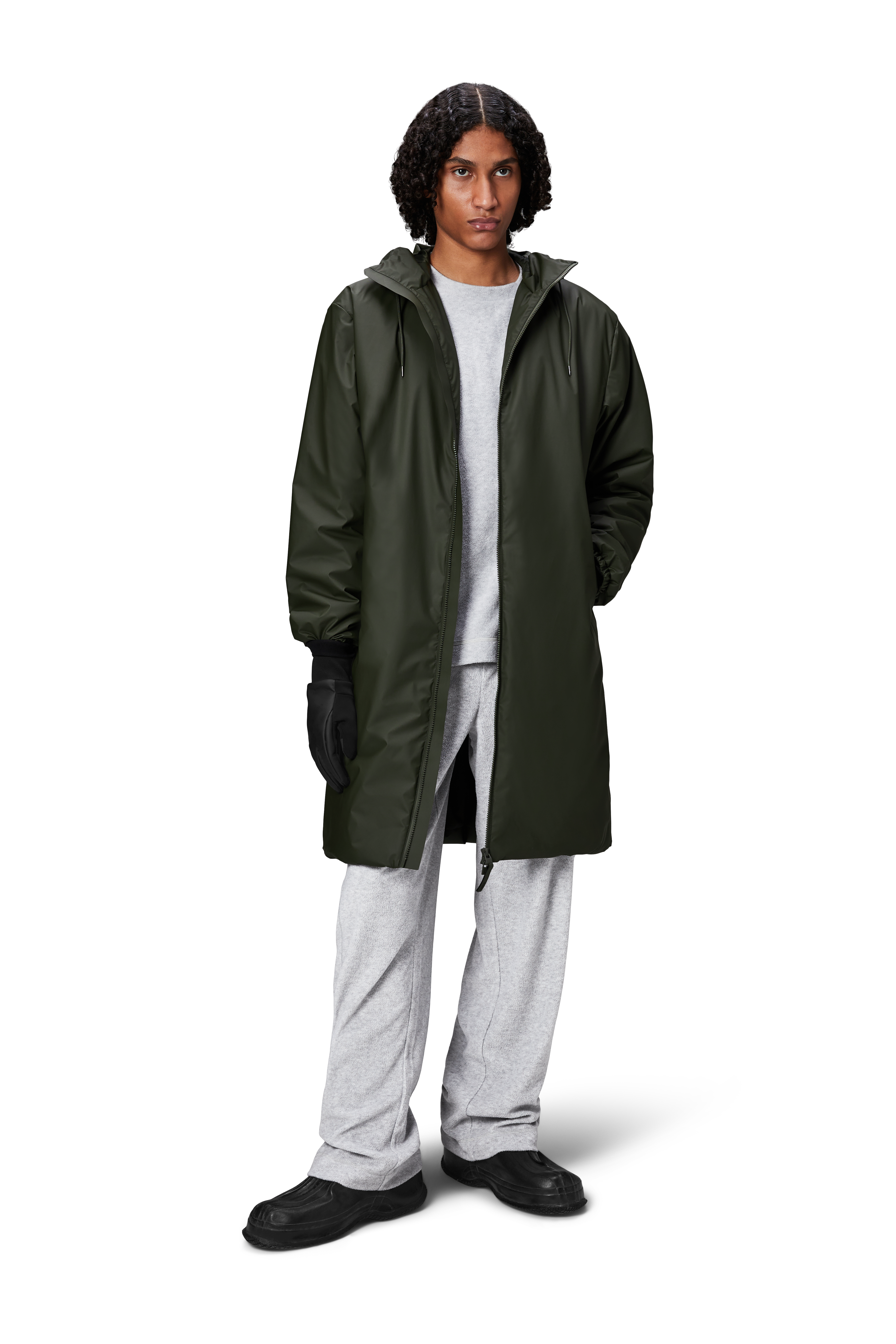 RAINS Lohja LONGER insulated Curve Jacket W3T2 Green najaar/Winter