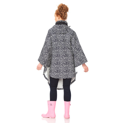 Happy Rainy Days Rain Poncho Bernice Black-Off White