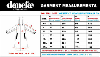 Danefae Premium Winter Regenjas Dames Danesandur Maattabel