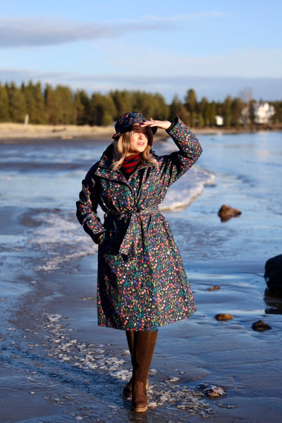Danefae Regenjas Dames Elisabeth Dark Navy Botanical trenchcoat