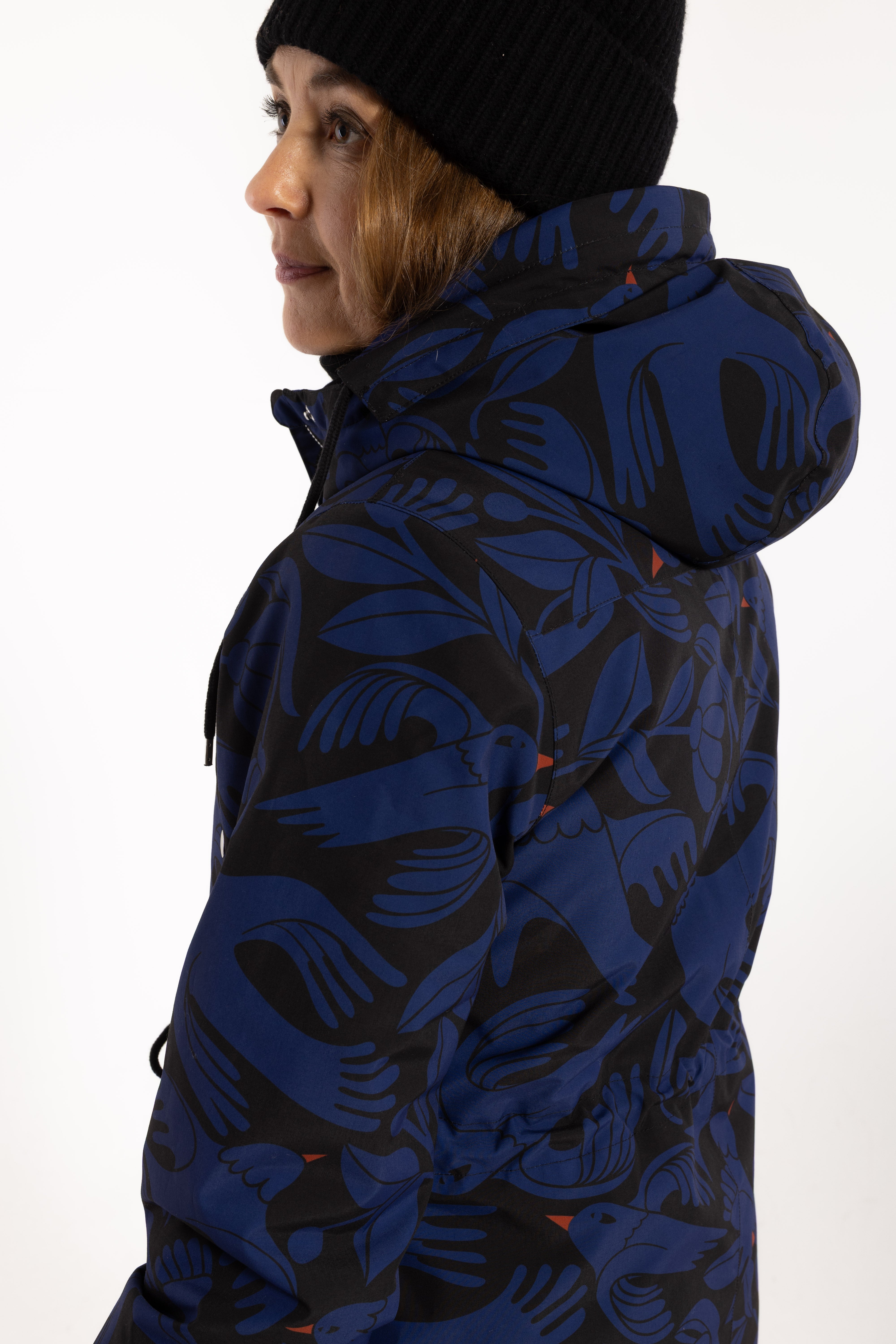 Danefae Winter Regenparka Dames Danenora Black/ Deep Blue Birdieup capuchon