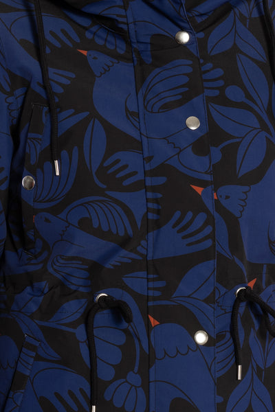 Danefae Winter Regenparka Dames Danenora Black/ Deep Blue Birdieup print