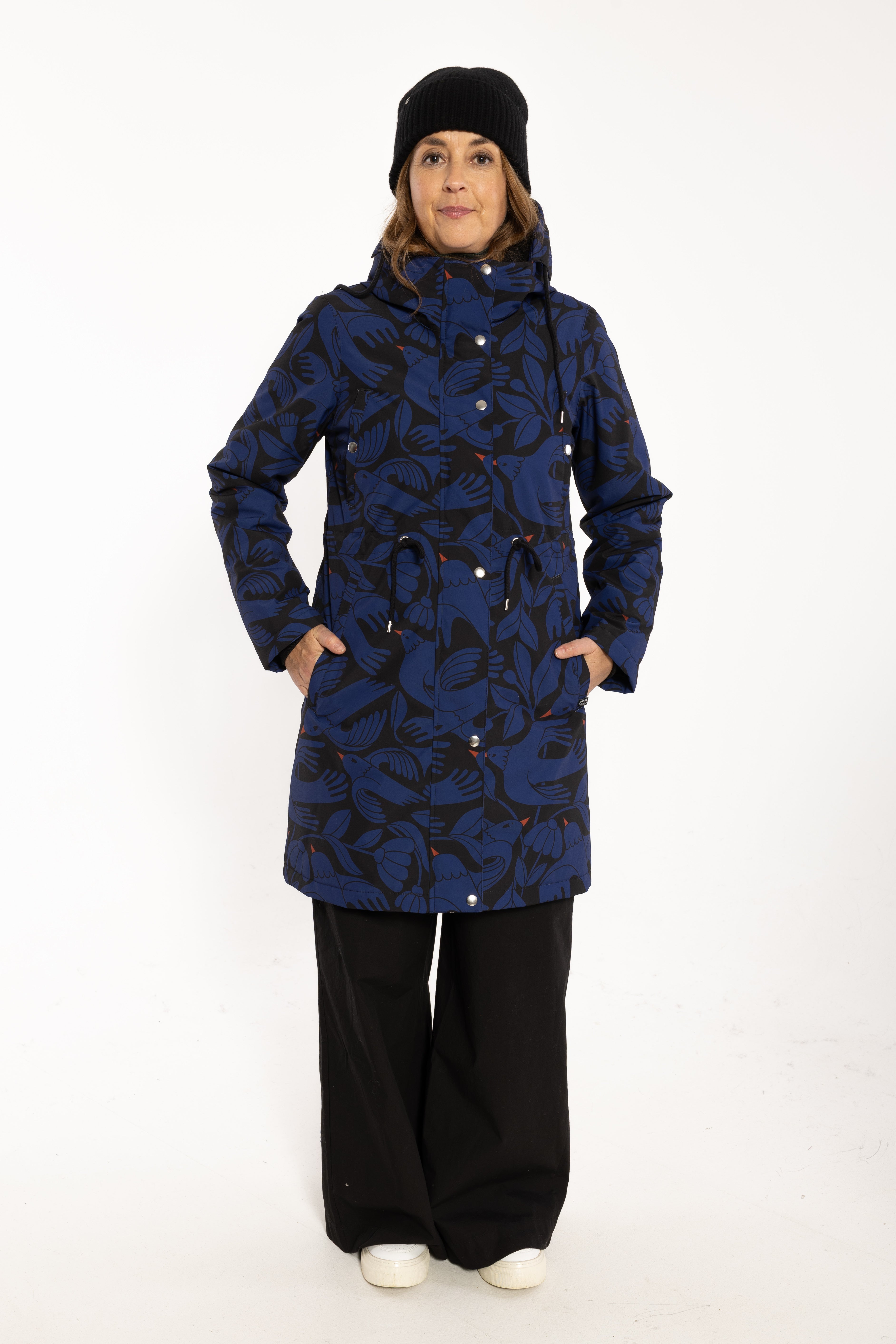 Danefae Winter Regenparka Dames Danenora Black/ Deep Blue Birdieup voor