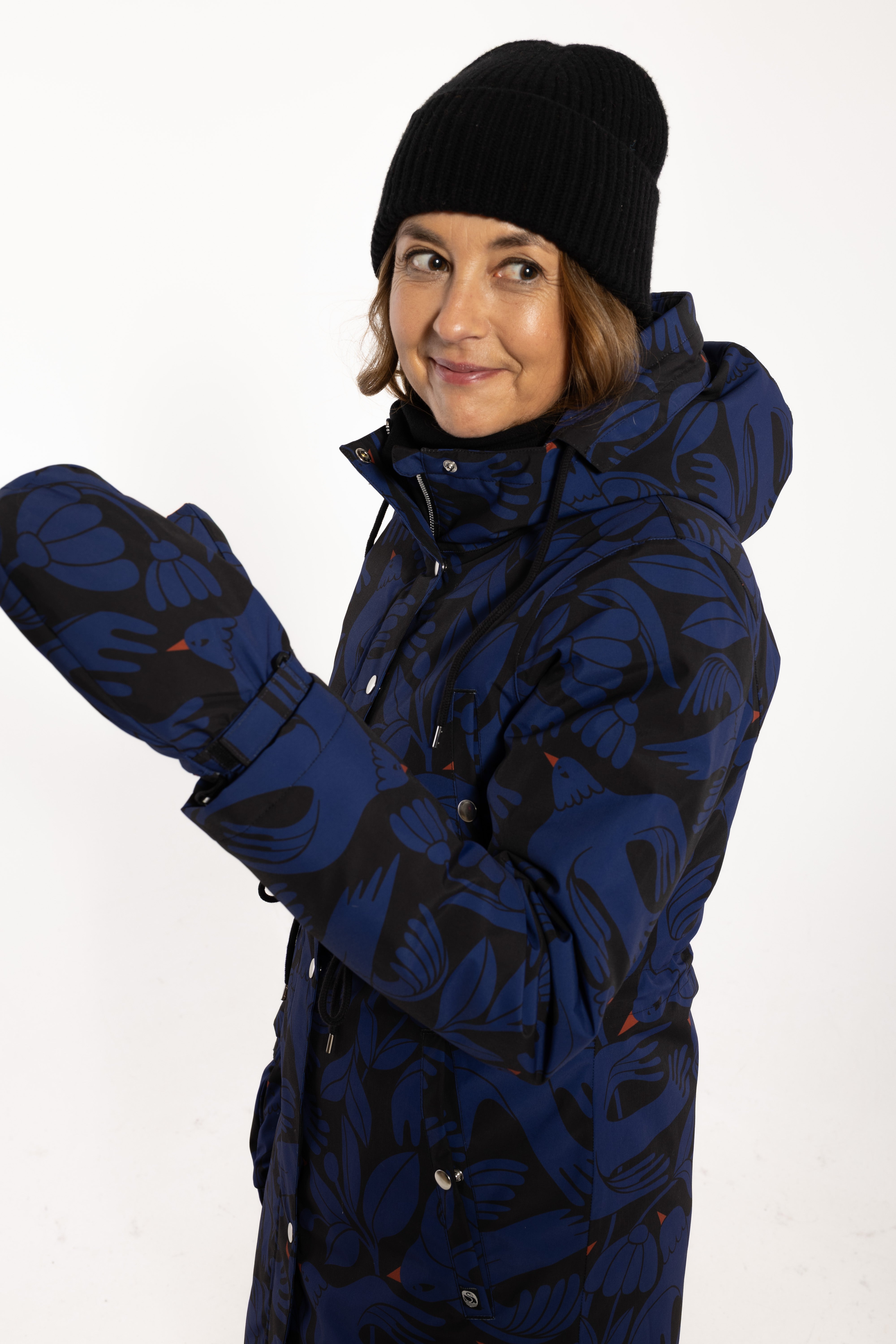 Danefae Winter Regenparka Dames Danenora Black/ Deep Blue Birdieup zij