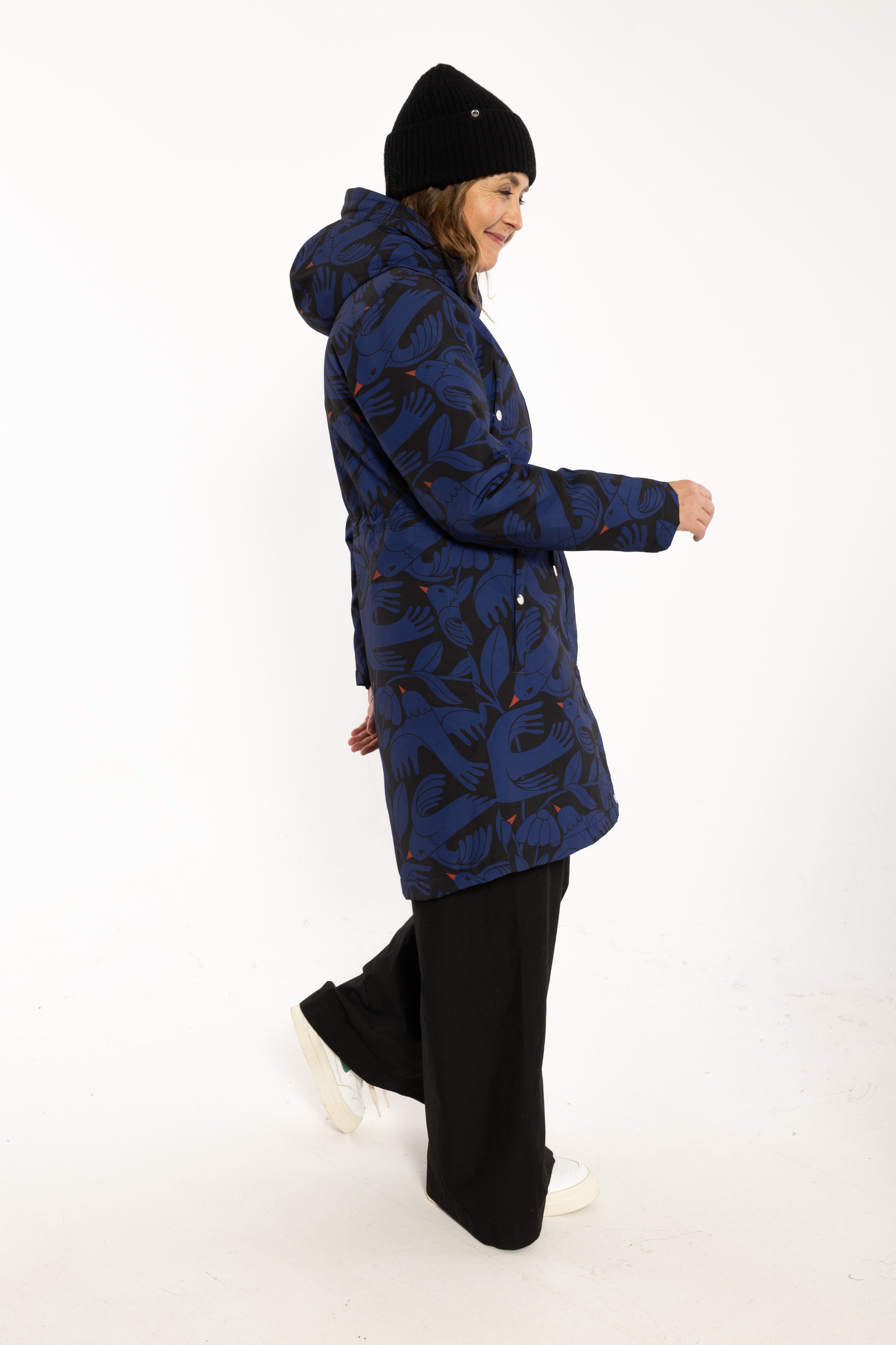 Danefae Winter Regenparka Dames Danenora Black/ Deep Blue Birdieup model1