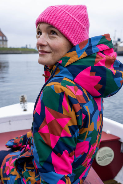 Danefae Winter Regenparka Dames Danenora Dark Navy/ Soft Cherry Geofleur capuchon