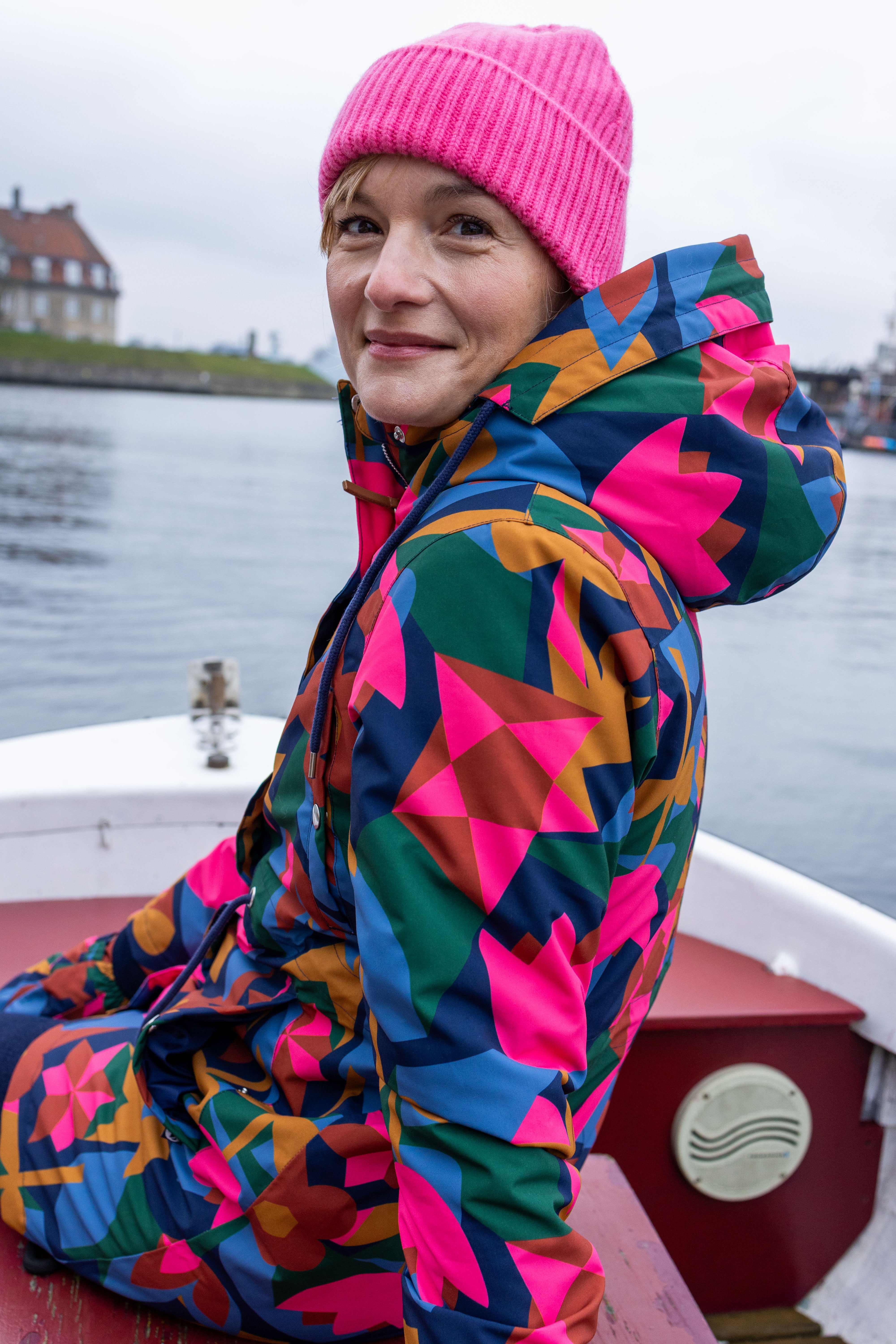 Danefae Winter Regenparka Dames Danenora Dark Navy/ Soft Cherry Geofleur detail