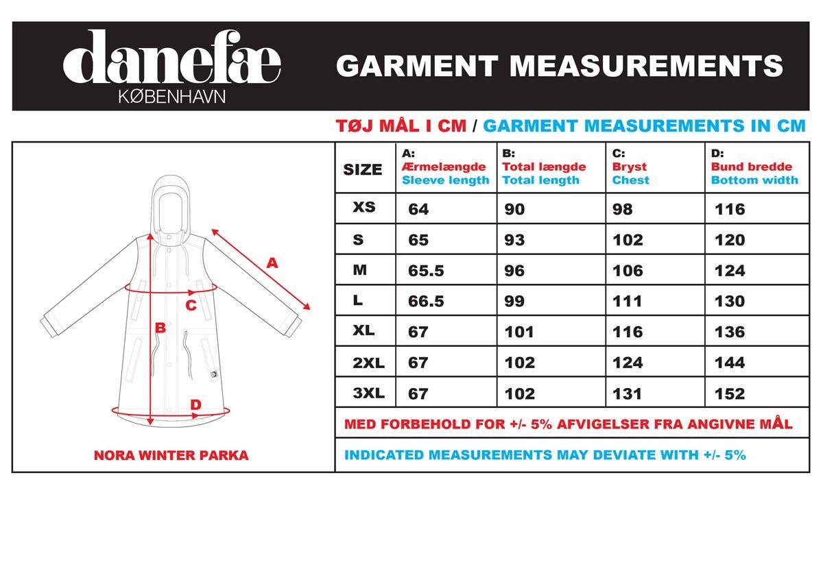 Danefae Winter Regenparka Dames Danenora Maatatbel