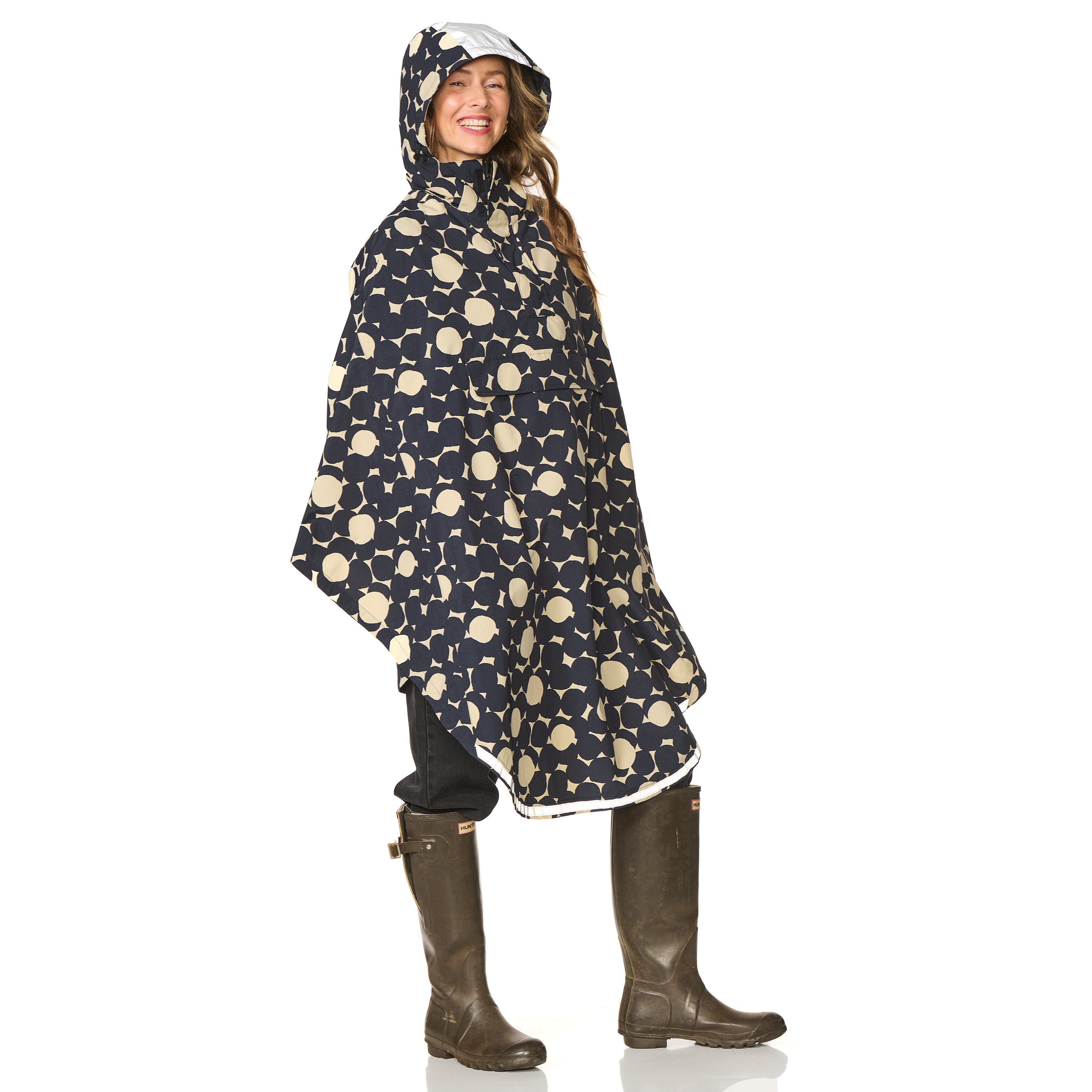 Happy Rainy Days Bikecape Reflectie AOP Beige/ Blue Graphite