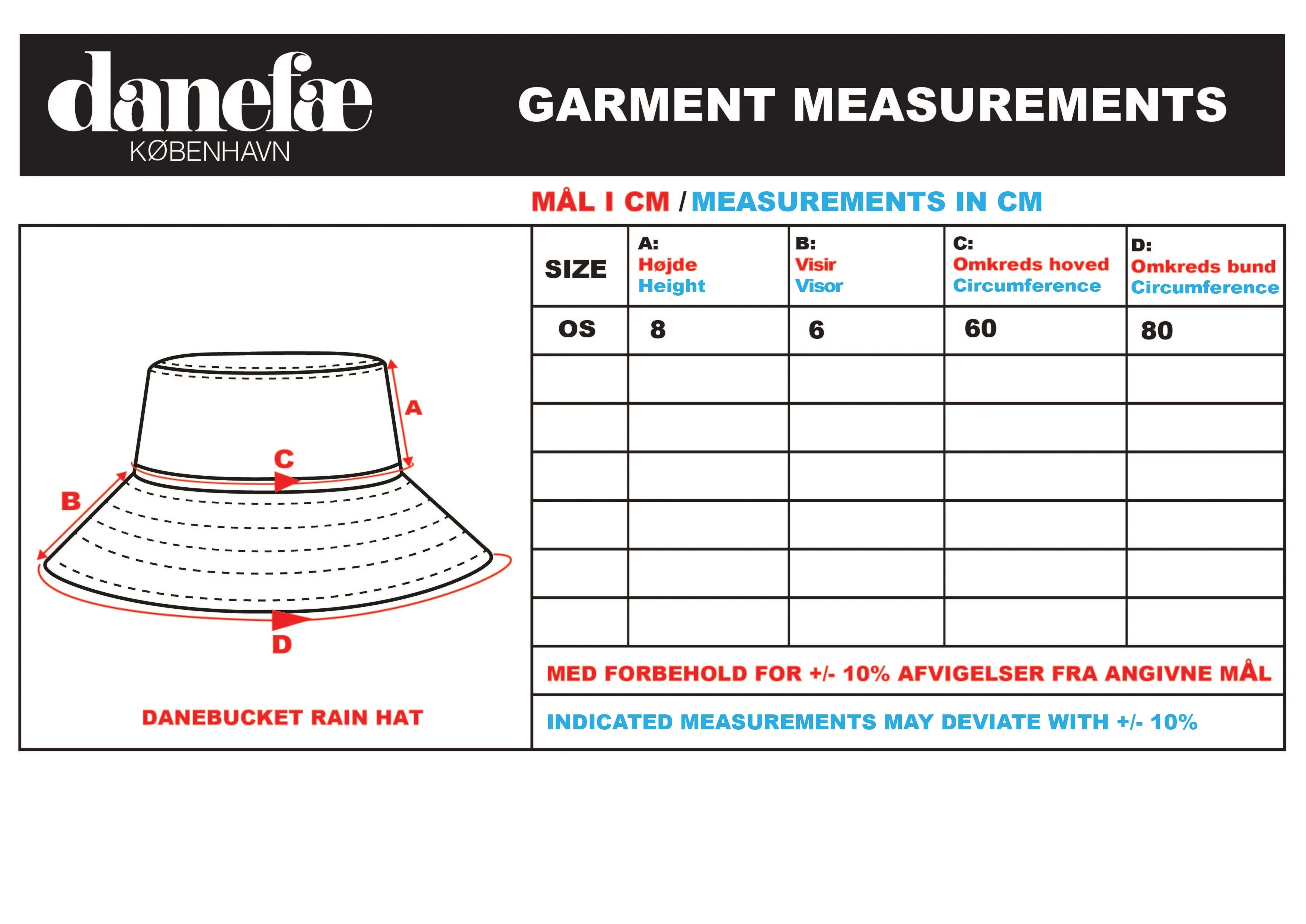 Maattabel Bucket hat