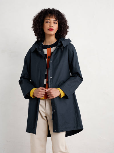 Seasalt Regenjas Dames Seafaring Coat Inkwell open