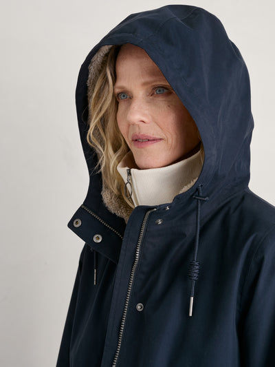 Seasalt Winter Parka Dames Plant Hunter Midnight Blauw cap