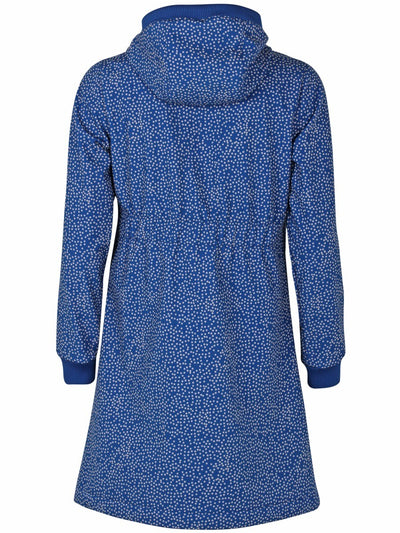 Danefae-Sofshell- Regenjas-Dames-Blauw-Wit-Stip-Jane-achter