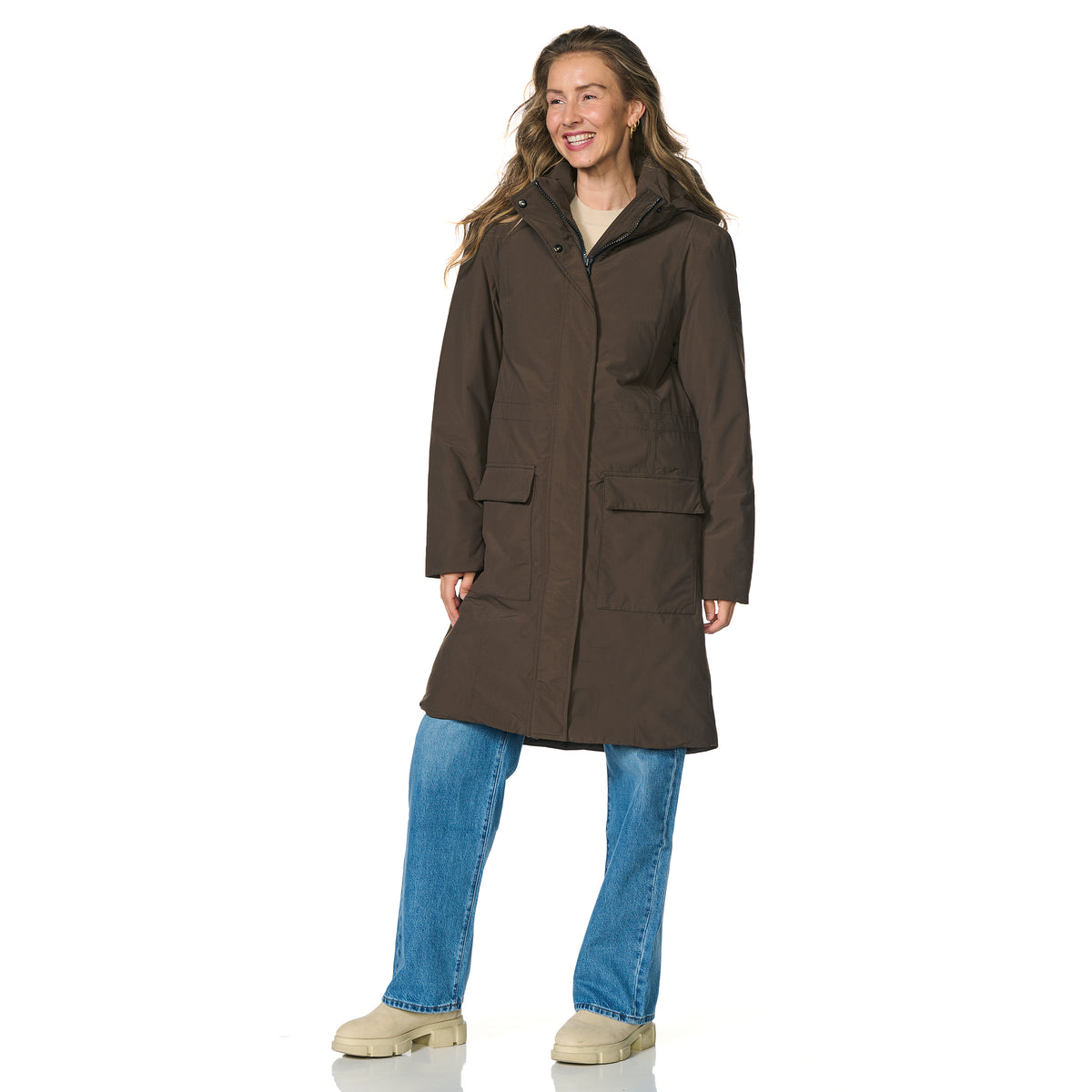 Pasvorm van de Happy Rainy Days Aspen winterregenjas donkerbruin