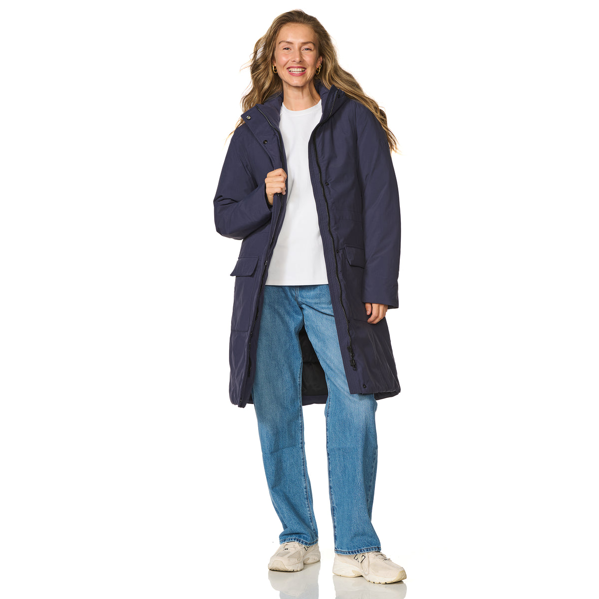 Pasvorm van de Happy Rainy Days Aspen winterregenjas navy