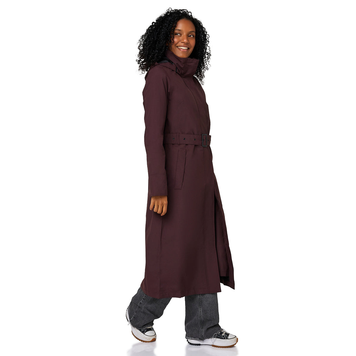 Happy Rainy Days Montreal Burgandy rood lange regenjas voor dames
