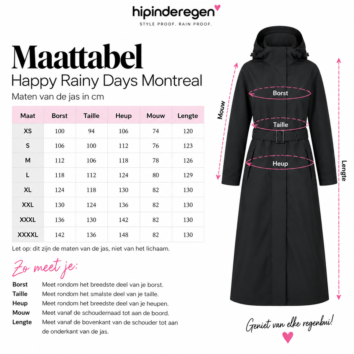 Happy Rainy Days Montreal maattabel