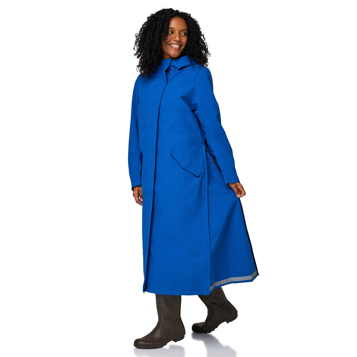 Happy Rainy Days Paris Kobalt blauwe regenjas met zijritsen