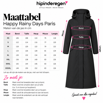 Happy Rainy Days Paris maattabel