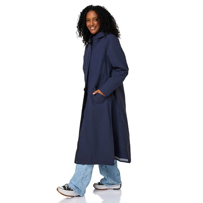 Happy Rainy Days Paris Navy lange regenjas met zijritsen