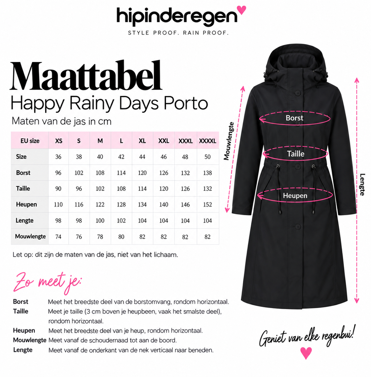 Happy Rainy Days Porto maattabel