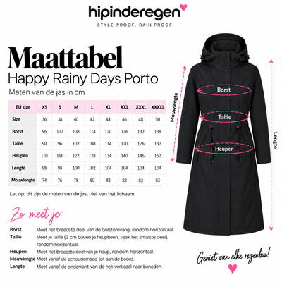 Happy Rainy Days Porto maattabel