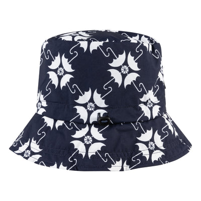 Happy Rainy Days opvouwbaar regenhoedje Paraplu blauw wit – voorkant