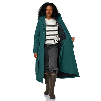 Happy Rainy Days Toronto Teal gewatteerde regenjas voor dames