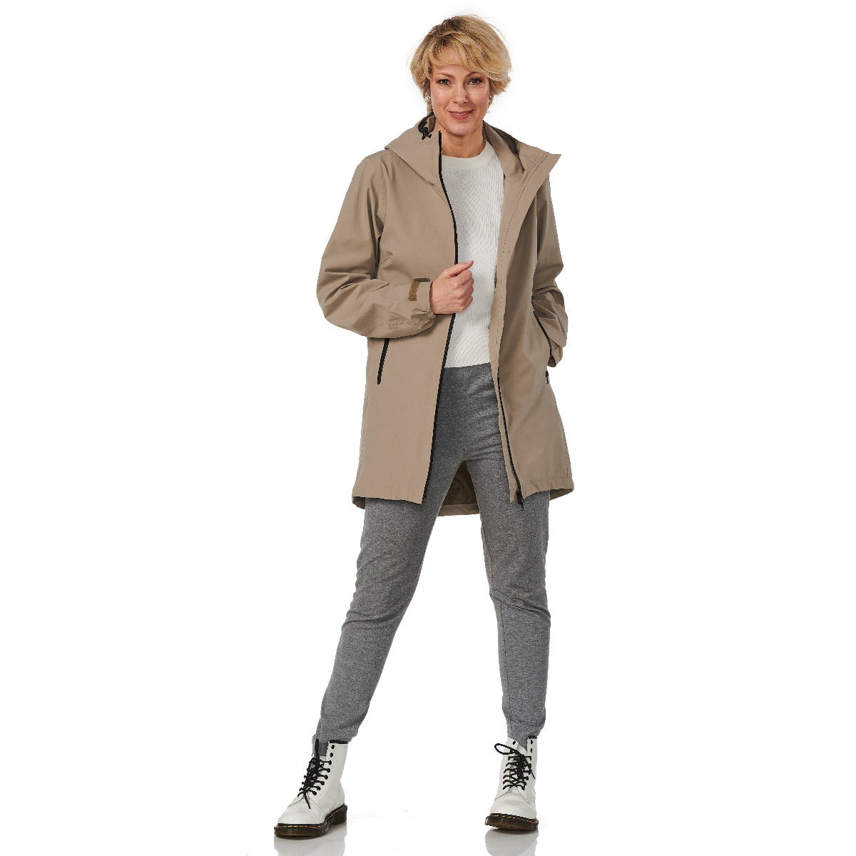 HappyRainyDays-Regenparka-Dames-Beige-modelopen