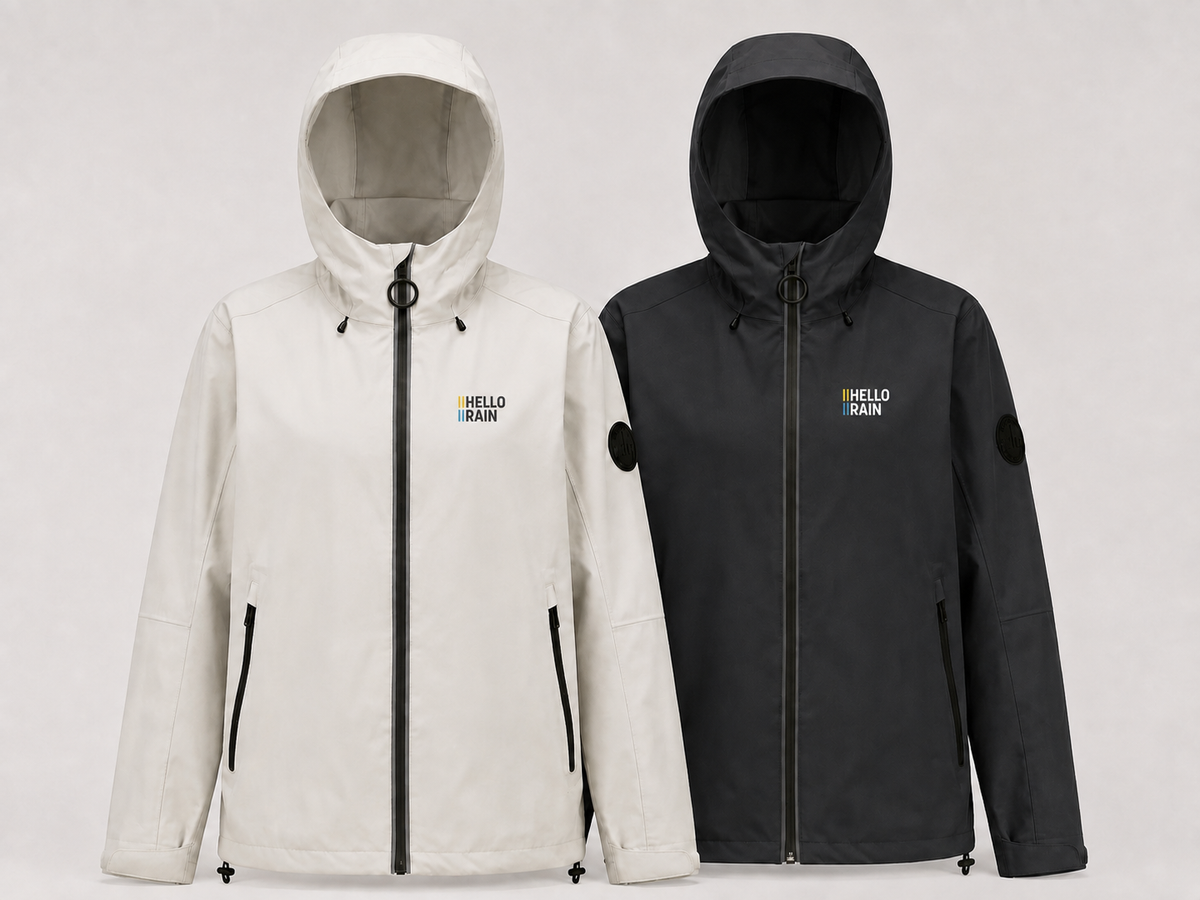 Hello Rain Premium 20K regenjas in off-white en zwart zonder model