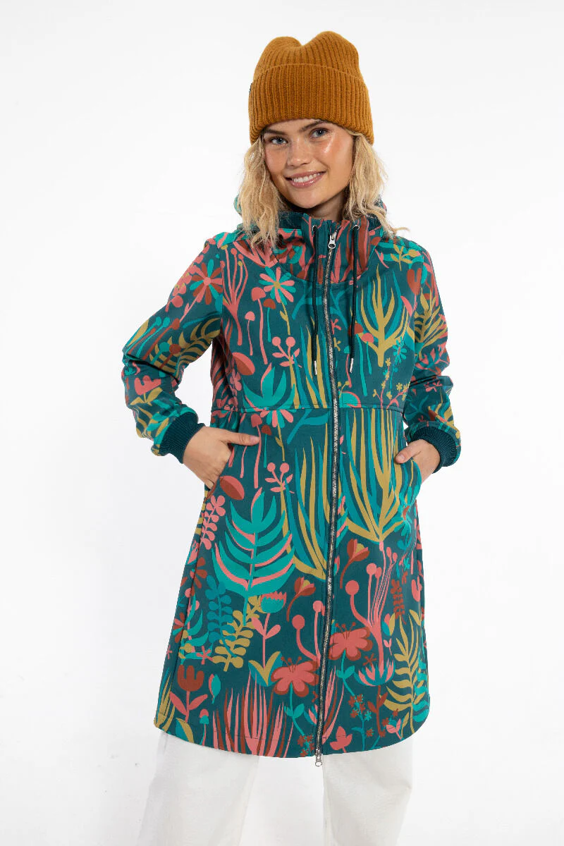 Danefae Softshell-Regenmantel Damen Daneline Walkabout Blue Green Print 